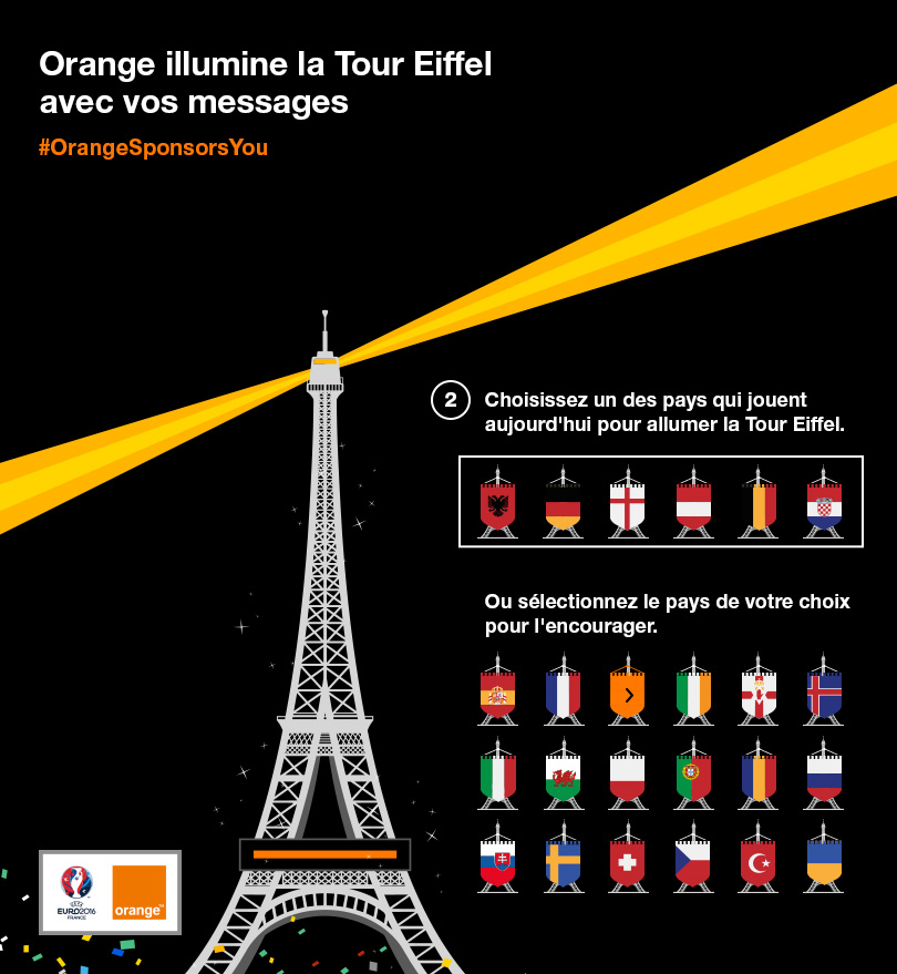 Orange illumination pour le foot sur la Tour Eiffel